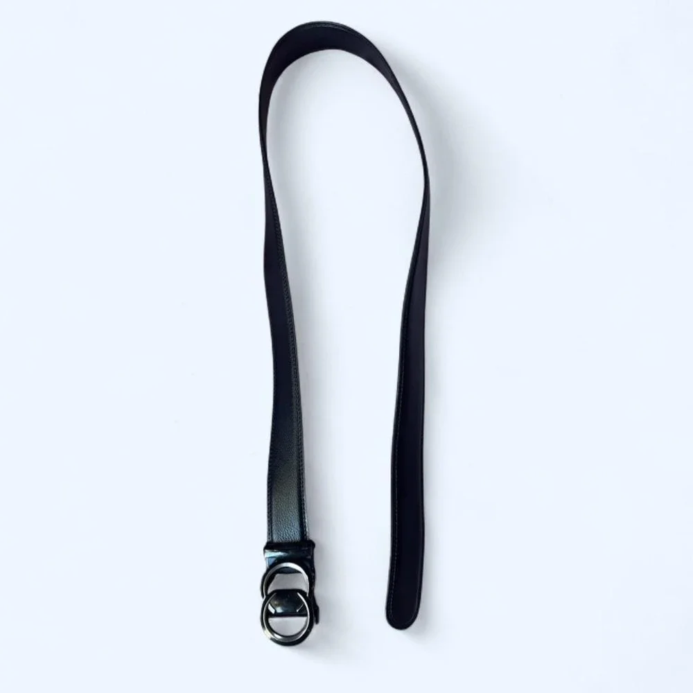 Black leather‎ automatic belt with silver buckle 45